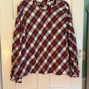 J Crew bias cut diagonal print tartan blouse